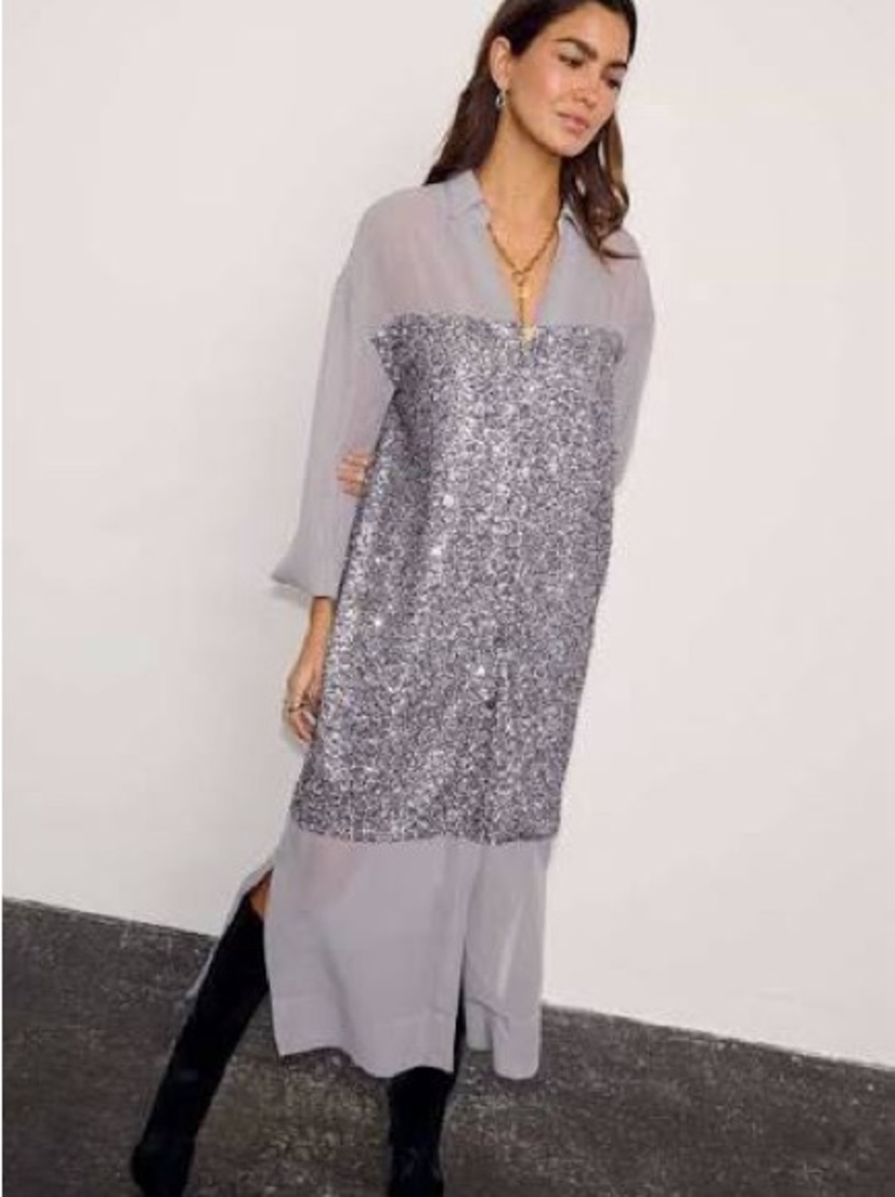Never Fully Dressed Gunmetal Sequin Lila Shirt Dress US 16 NWOT - Picture 7 of 8